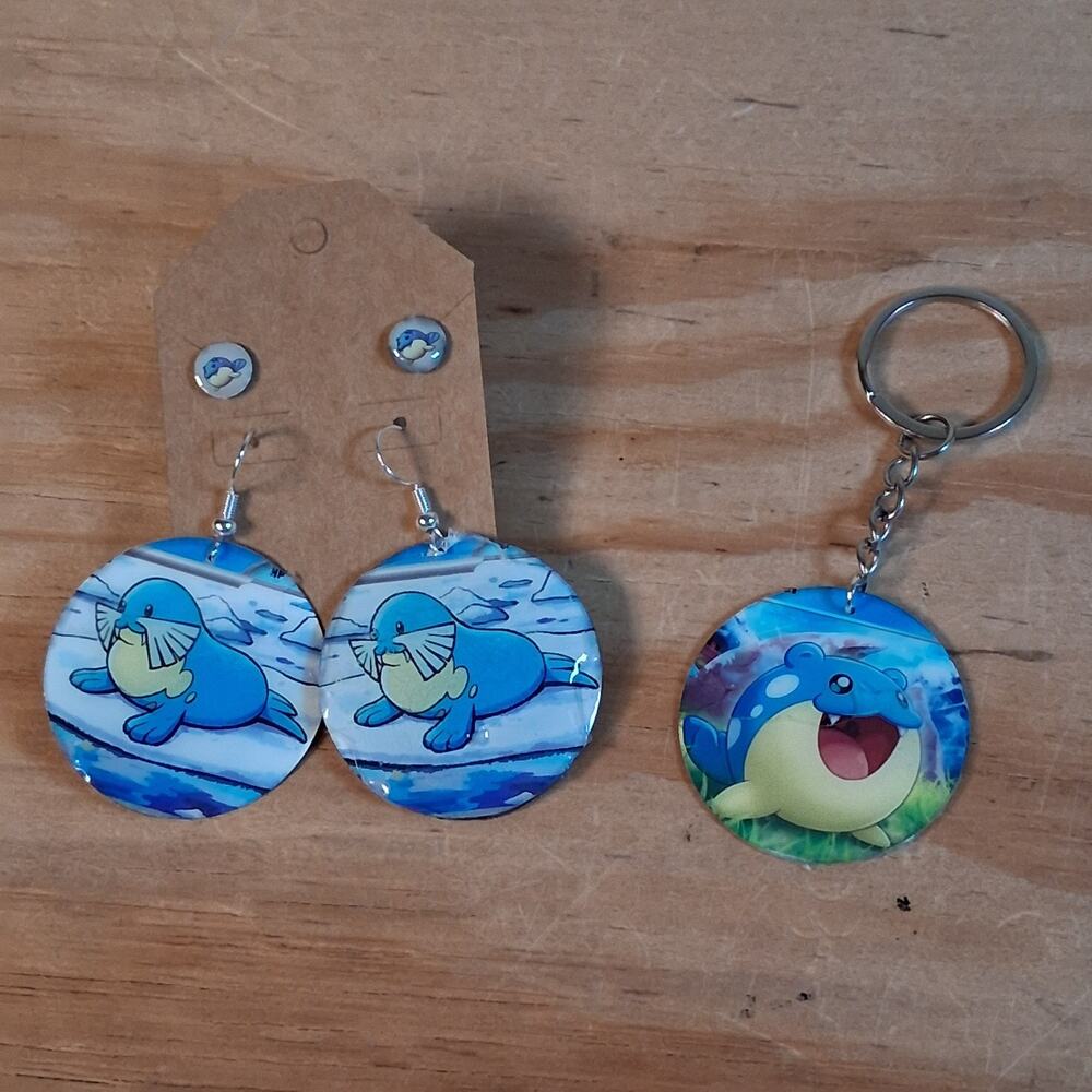 Handmade Sealio Spheal Jewelry Set Earrings Keychain Round Resin Card Set